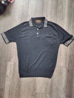 Jockey Vintage 60s/70s Black Polo with White Patterned Trim